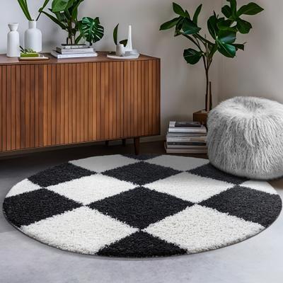 Hochflor-Teppich SANAT "Milano 1250, auch als Läufer und in Rund", schwarz, H:30mm Ø:120cm, Kunstfaser, Teppiche, Hochflor, Shaggy, Karo, Wohnzimmer, Schlafzimmer