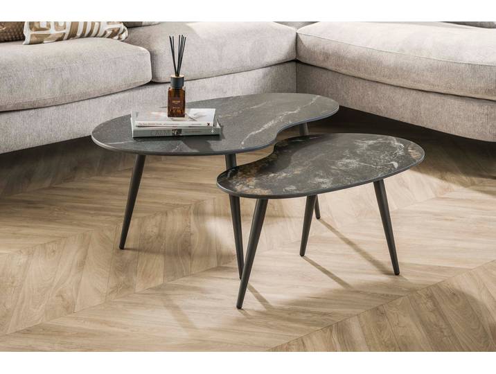 Couchtisch Elista - 2er Set mit Keramikplatte in Steinoptik - Steinoptik - Luxusbetten24