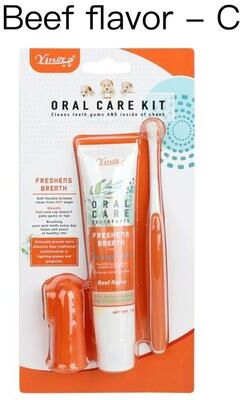 Uplift Essentials Pet Dental Care Kit Dual Action Plaque & Tartar Reduction Toothpaste & Toothbrush Set beef Flavor C
