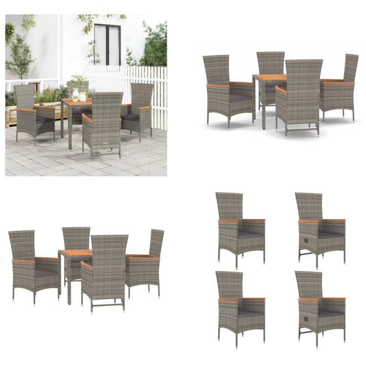 vidaXL 5 tlg. Garten Essgruppe mit Kissen Grau Poly Rattan - Garten Essgruppe - Garten Essgruppen - Essgruppe - Essgruppe Terrasse
