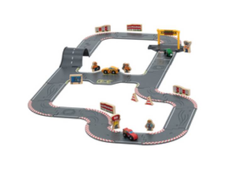 LUPILU® Set de route en bois Ville ou Circuit (circuit de course)