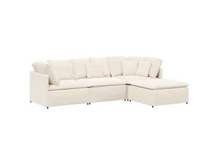 Modulares Sofa Couch mit Hocker Kissen Stoff in Lammwolloptik Creme