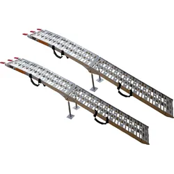 UNITRAILER ALR003 faltbare Rampen aus Aluminium für Anhänger, 221 cm, 680 kg Tragkraft, mit Gurt und Stütze, 2er-Set