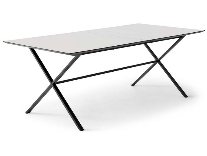 Hammel Furniture Esstisch Meza Designtisch mit Auszugsfunktion und 2 Einlegeplatten, rechteckige Tischplatte MDF, gekreuztes Metallgestell
