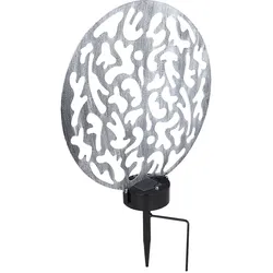 Solar Steckleuchte Solarlampe rund Außenlampe Gartendeko Erdspieß, Lichteffekt, Metall silber antik, 2x LED warmweiß, LxBxH 30x10x41 cm