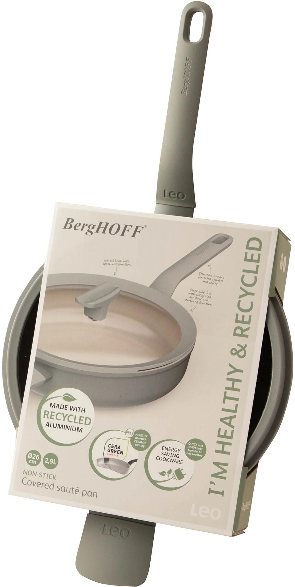 Schmorpfanne BERGHOFF "Leo Balance Moonmist 26, inkl. Deckel", grau, Ø:26cm, Pfannen, Schmorpfanne grau Ø 26cm