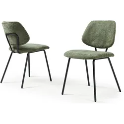 En.Casa, Stühle, Esszimmerstuhl Köma 2er Set Webstoff Dunkelgrün (2x)
