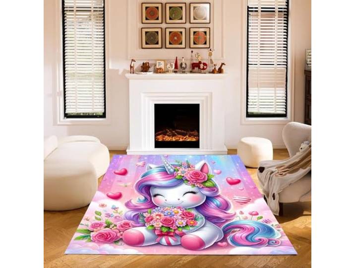 KIDSLOVE Einhorn Teppich Wohnzimmer 160x230cm Schlafzimmer kinderteppich Cartoon Einhorn kinderzimmer Junge, Einhorn Teppich wohnzimmerteppich fur Dekoration (120x180 cm,4)