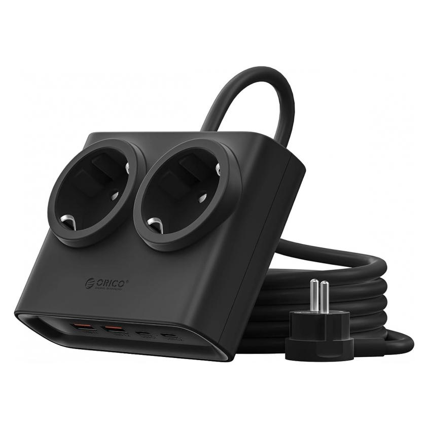Orico Listwa zasilająca PDC25 25W 6w1 2x AC + 2x USB-A + 2x USB-C - czarna (6x, CEE 7/3, USB-A, USB-C, 1.60 m) (6942227174611)
