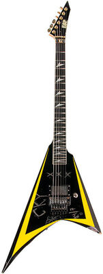ESP Alexi Arrow Head Legacy Distressed Black mit gelbem Streifen