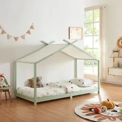 Hausbett Kinderbett Brome aus Holz 90x200 cm Mintgrün mit Lattenrost [en.casa]