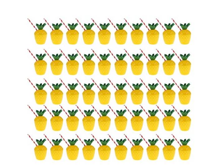 Tubayia 50 Stück Ananas Tassen Becher Trinkbecher mit Strohhalme für Strand Geburtstag Cocktail Party Tischdekoration