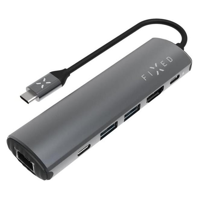 Fixed Behoben | USB-C-HUB Pro mit 6 Anschlüssen für Laptops und Tablets (USB-C, 6 Ports) (FIXHU-P-GR)