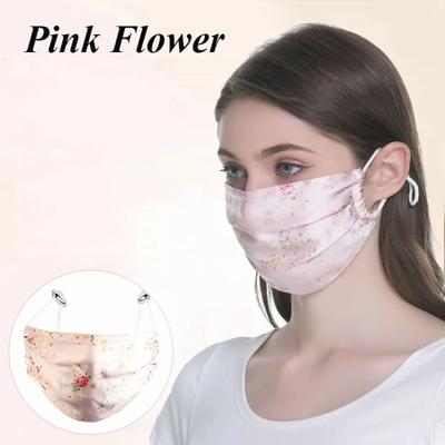 Uplift Picks Mulberry Silk Reusable Face Mask Breathable Lightweight Washable Mask For Men And Women pink Flower
