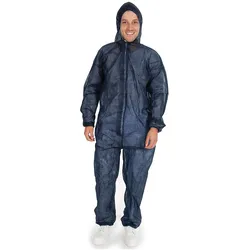 Hygostar, Schutzanzug + Arbeitsoverall, PP-Overall ECO HYGOBASE mit Kapuze, blau, XL dunkelblau, Schutzanzug aus PP-Spezialvlies, atmungsak (XL, 5x)