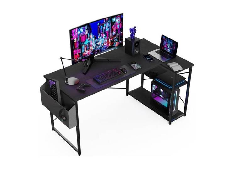 Bureau d'angle 120x70 cm Gaming Petit Table Forme L Gaming Bureau Etagères Rangements Angle Réversible Informatique Gamer Etudier