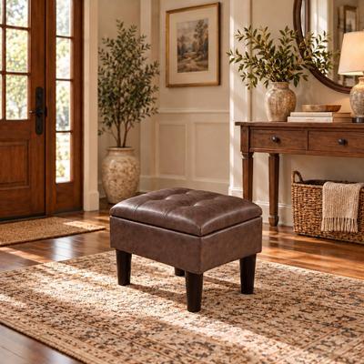 "Adeco 15.5"" Upholstered Faux Leather Storage Ottoman Footrest For Living Room"