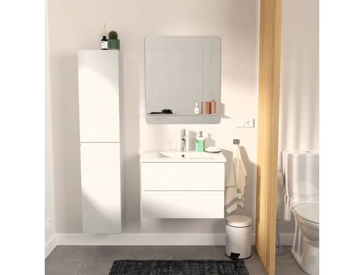 Meuble simple vasque 60cm avec vasque miroir et colonne SORRENTO Blanc