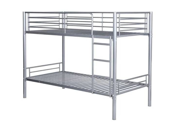 Lit superposé - Métal - Gris - 90x190 cm - 2 places - Sommier inclus
