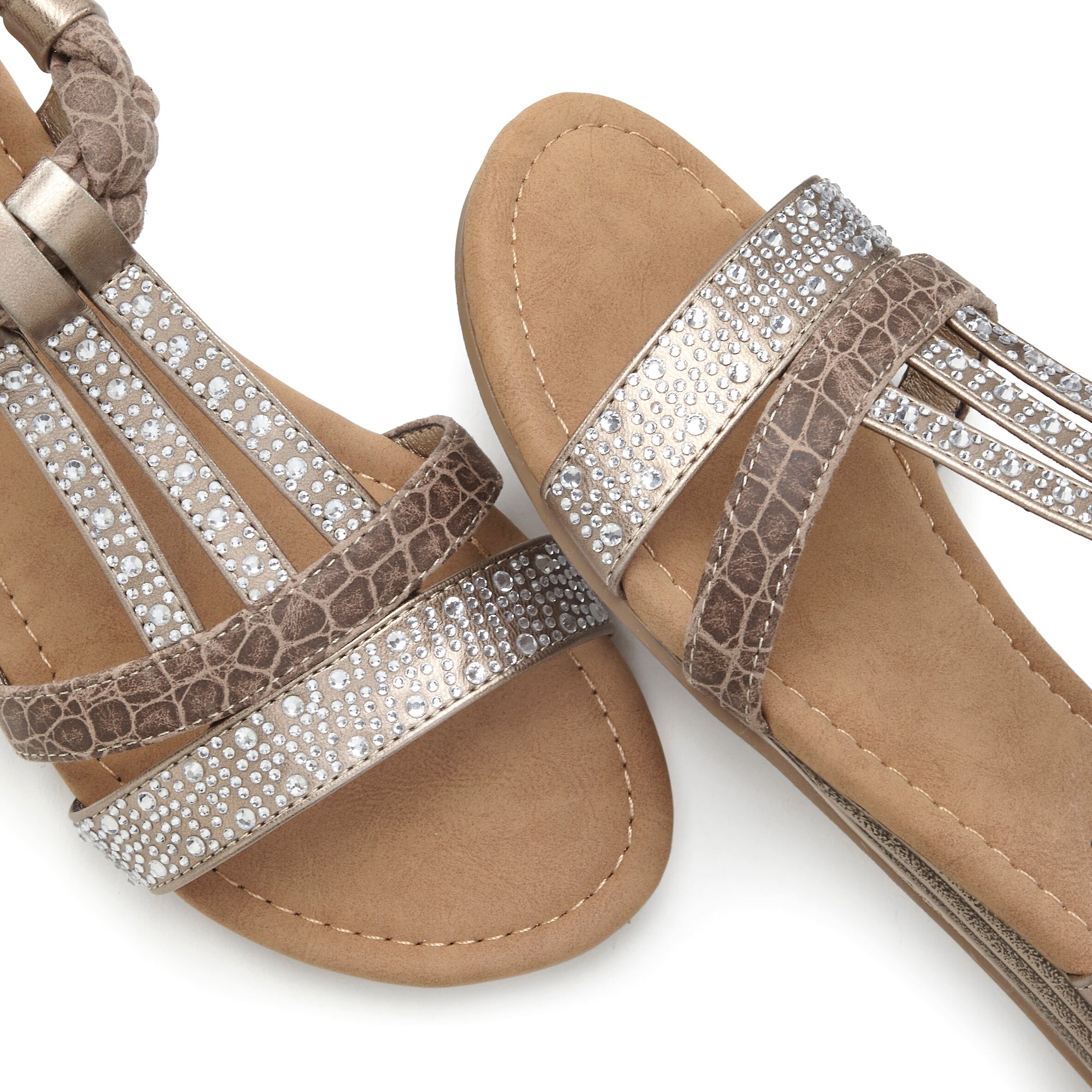 Sandale LASCANA "Sommerschuh, Sandalette", Damen, Gr. 38, Lederimitat, grau (taupe), Obermaterial: 100% Lederimitat. Decksohle: 100% Lederimitat. Futter: 100% Lederimitat. Laufsohle: 100% Lederimitat, Glitzer, unifarben, Basic, Schuhe Sandale, mit Glitzer
