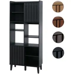 Bücherregal HWC-M48, Bücherschrank Hochschrank, Schiebetür 8 Staufächer MDF 178x75x35cm ~ schwarze Holz-Optik