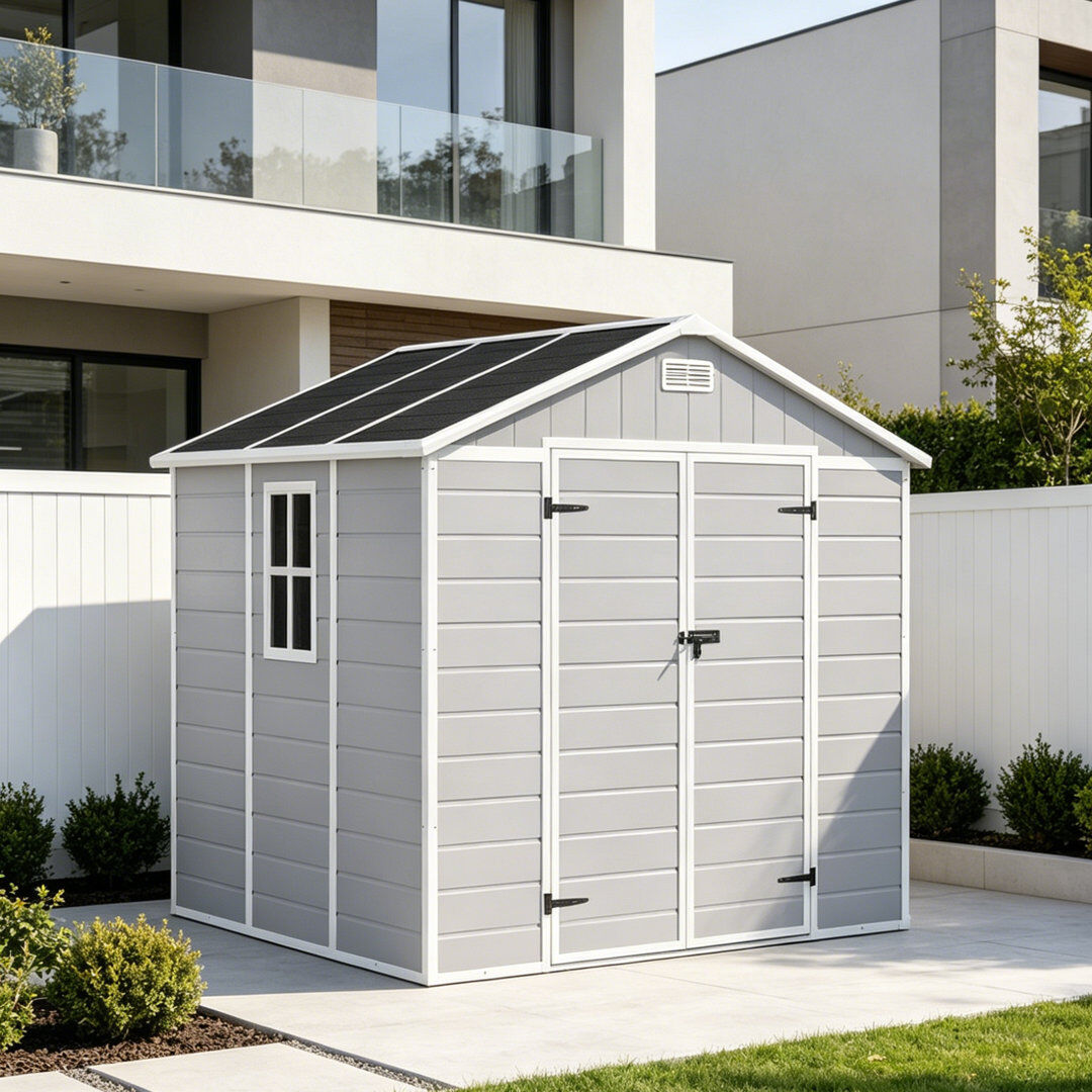 Brayden Studio Plastic Outdoor Garden Storage Shed Gray 230cm W X 200cm D X 226.5cm H