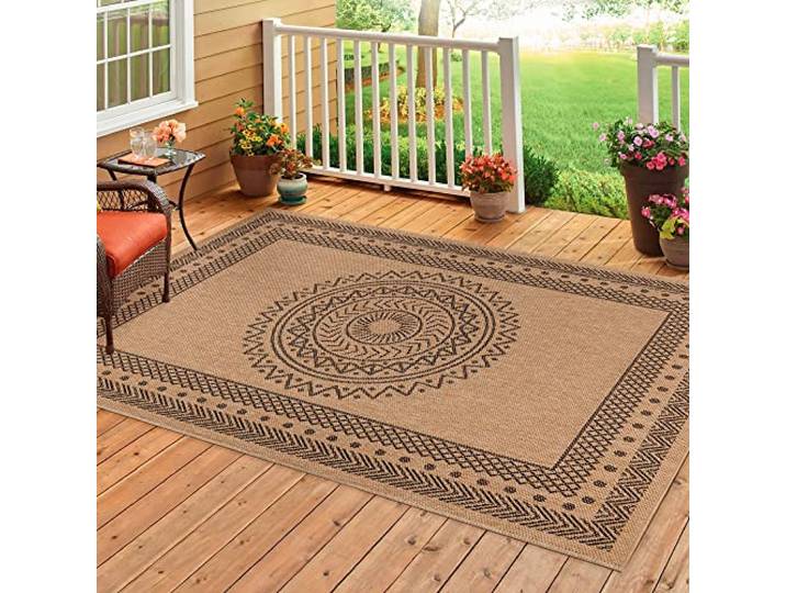 STUDIO DECO Tapis de Salon Fibres Naturelles Aspect Jute Motif Rustique Style Bohème Intérieur & Extérieur\, Dimension: 160x230cm - Model 06