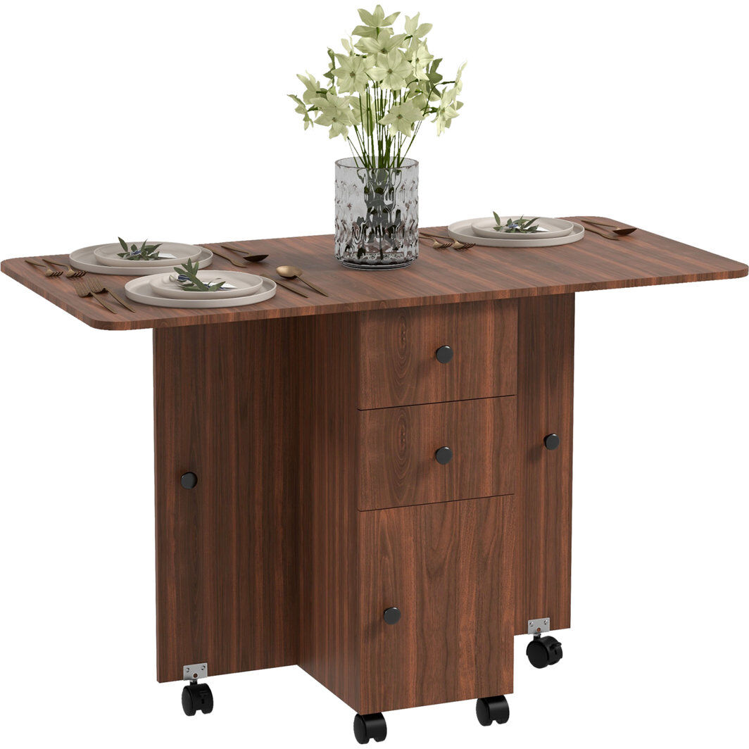 17 Stories Louima Folding Dining Table for 4-6 on Wheels Brown