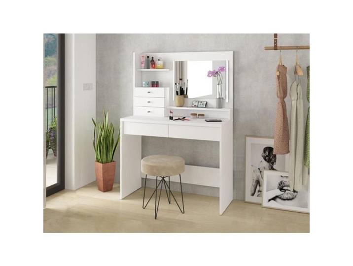 Coiffeuse Wish - Blanc - Design Contemporain - Rangements inclus