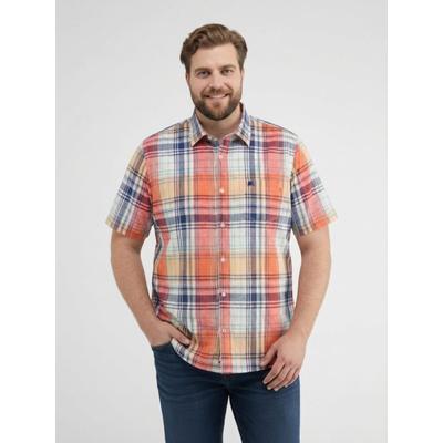 Kurzarmhemd LERROS "Kariertes Kurzarmhemd in großen Größen", Herren, Gr. 5XL, extraweit, bunt (broken weiß), 71% Baumwolle, 29% Leinen, Hemden