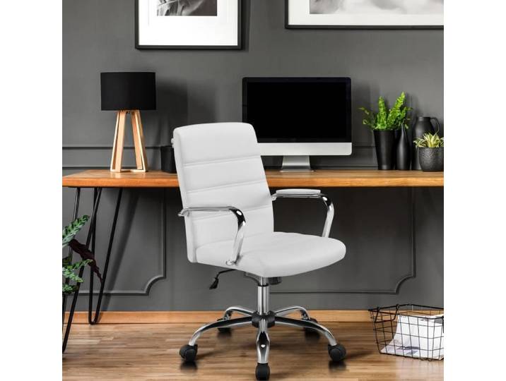Yaheetech Chaise de Bureau à Roulettes Fauteuil de Bureau Blanc avec Accoudoirs pour Ordinateur Maison Studio 130 kg
