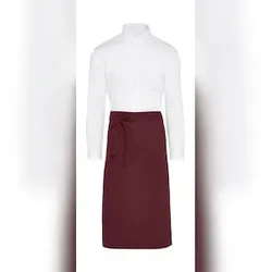 ROME - Medium Length Bistro Apron with Pocket: One Size / Burgundy