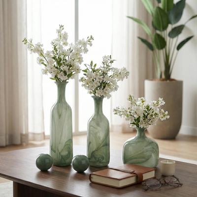 Sagebrook Home Decorative Vases Set of 3 - Green Glass Lidded Bottles, 12/17/19 in.