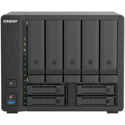 QNAP 9-Bay Hybrid-NAS, 5x 3,5" SATA + 4x 2,5" U.2 NVMe, Intel Core i3, 8 GB DDR5 RAM (0 TB), NAS, Schwarz