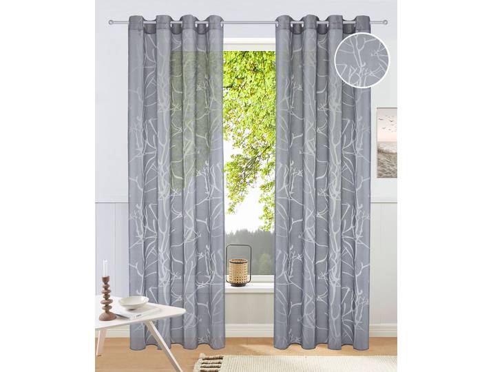 Gardine GOODPRODUCT Anna, 1 Stück, halbtransparent, Äste-Motiv Gr. 2, grau, B:140cm H:175cm, Ausbrenner, Polyester, Viskose, Gardinen, Gardine, Bestseller, Äste-Motiv, Viskose, Polyester