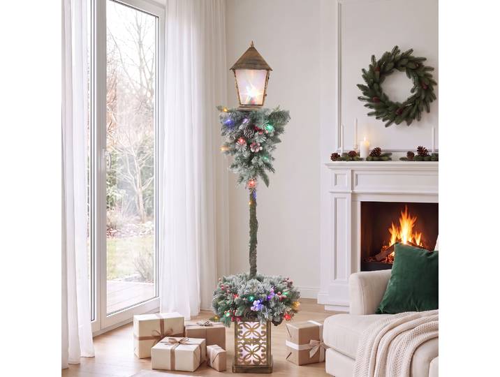 Outsunny Lanterne Noël Extérieur LED Baies Pommes de Pin Enneigées