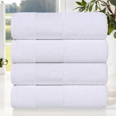Superior Larissa Cotton Embroidered Geometric Border Bath Towel Set of 4