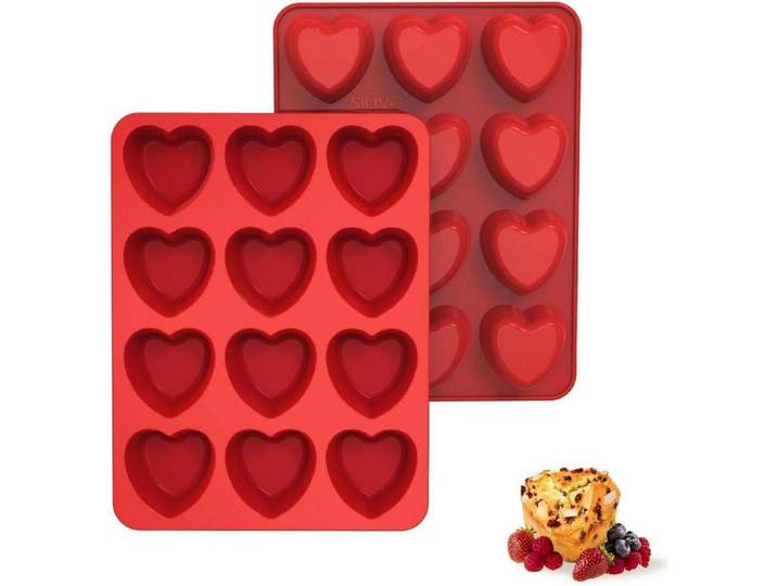 Muffinform Herz 2-teiliges Set Silikon 24 Mulden, Rot, Kunststoff, 22.3x3x29.7 cm, Backen & Backzubehör, Backformen, Muffinformen
