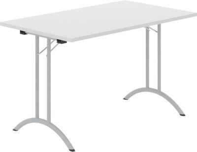 Schäfer Shop Select Klapptisch, Rechteck, Doppel-T-Fußgestell, Spezial-Klappbeschlag & Bodenausgleich, B 1200 x T 700 x H 720 mm, lichtgrau/alusilber
