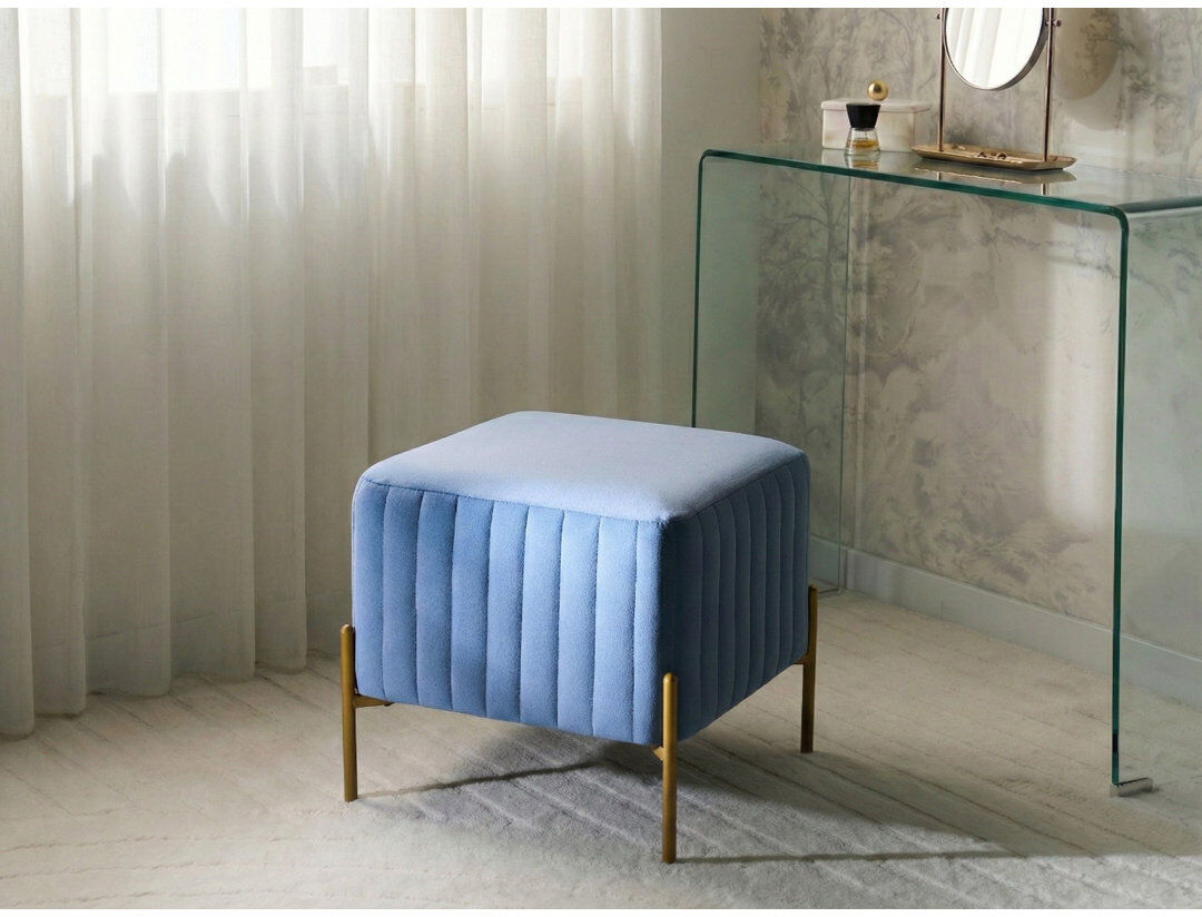 Canora Grey Footstool Benzant Velvet Blue 43cm H X 47cm W X 47cm D