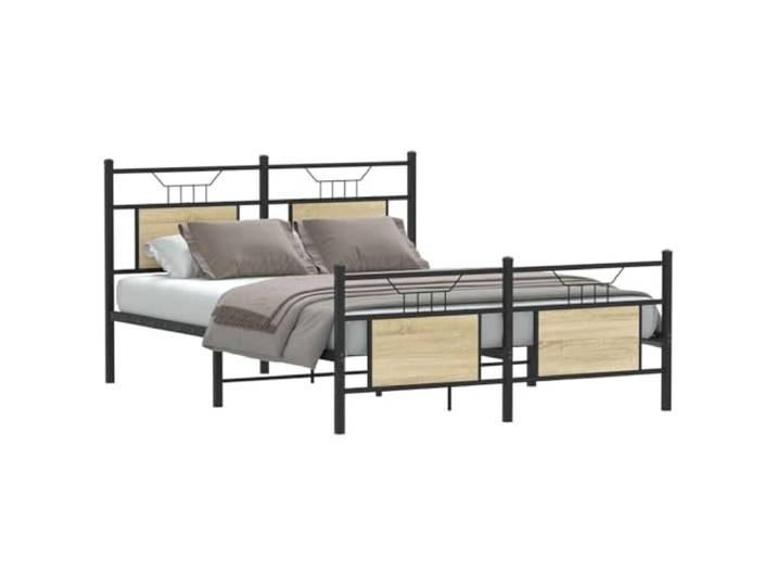 RJPLMFV Bettgestell, Eiche Sonoma, 140 x 200 cm Ohne Matratze, robustes Metall, Kopfteil, Aufbewahrung unter dem Bett, Lattenrost