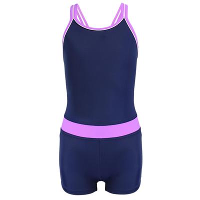 Badeanzug AQUARTI "Body Mädchen Badeanzug mit Bein Racerback", Kinder, Gr. 146, N-Gr, blau (dunkelblau, lila), Obermaterial: 80% Polyamid PA. 20% Elasthan EL., Badeanzüge Badeanzug