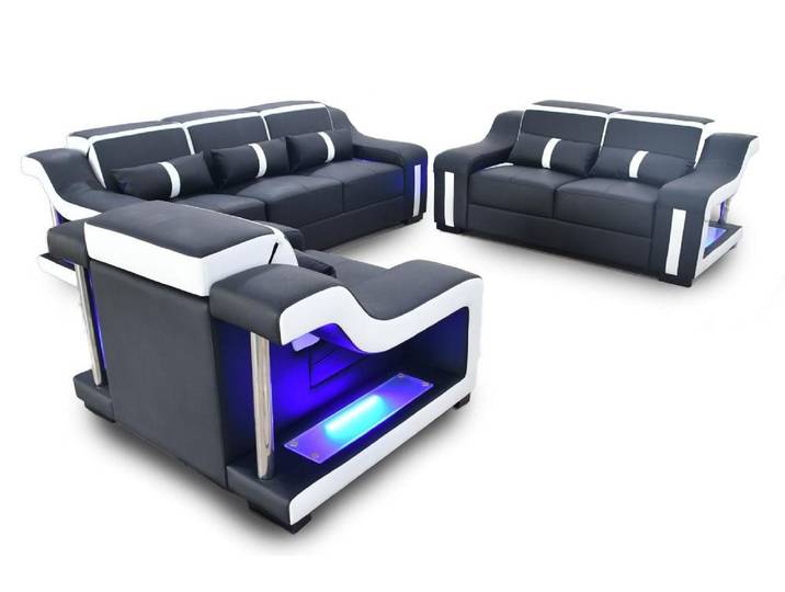 Xlmoebel Polstergarnitur Design Sofa mit integrierter Beleuchtung und hochwertigem Polster, (3-teilig (3+2+1 Sitzer), 3-tlg., 3tlg. Wohnzimmer set (Sofagarnitur 3+2+1 Sitzer), Hergestellt in Europa