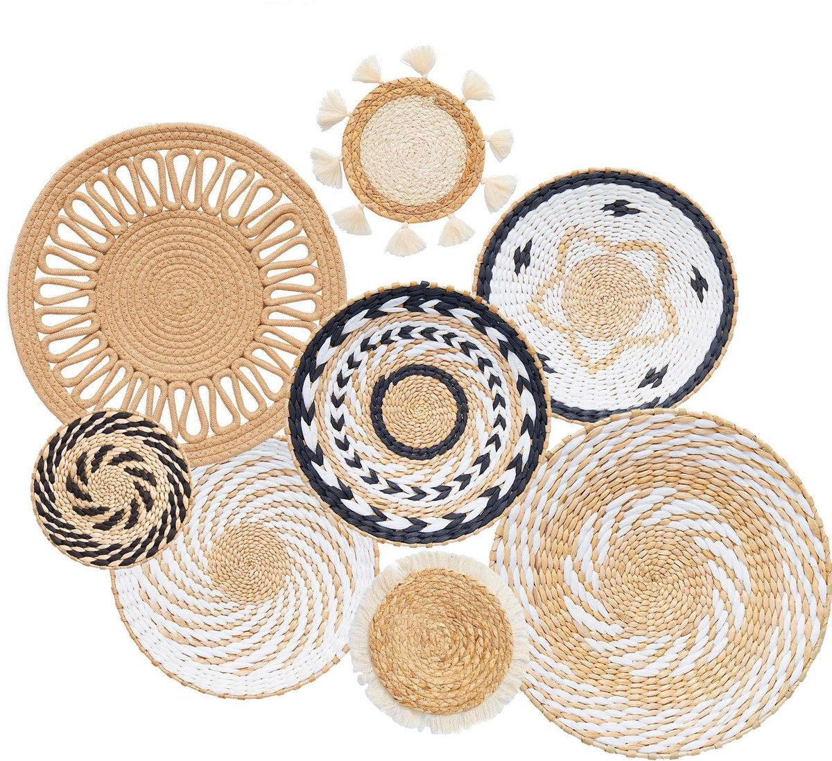 Ibenzoa Set van 8 Handgeweven Boho Wanddecoratie Mandjes