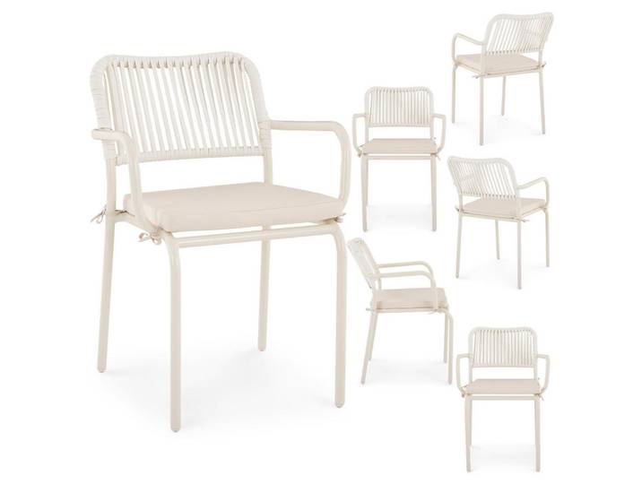 Idimex Gartenstühle Volonte 6er-Set beige, cremeweiß, Beige, Mode, 56x81x65 cm, Gartenmöbel, Gartensessel, Gartenstühle