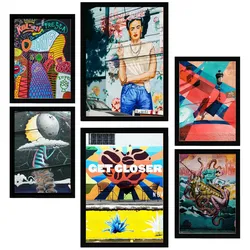 POSTER Set Mit 6 Straßengraffiti Voller Farbe Anspruch Auf Wandgemälde A3 & A4 Schwarzer Rahmen