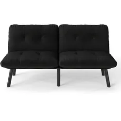 OKWISH Klappbares Zweisitzer-Sofa aus Metall und Samt in Schwarz, mit Schaumstoffpolsterung und Schlaffunktion