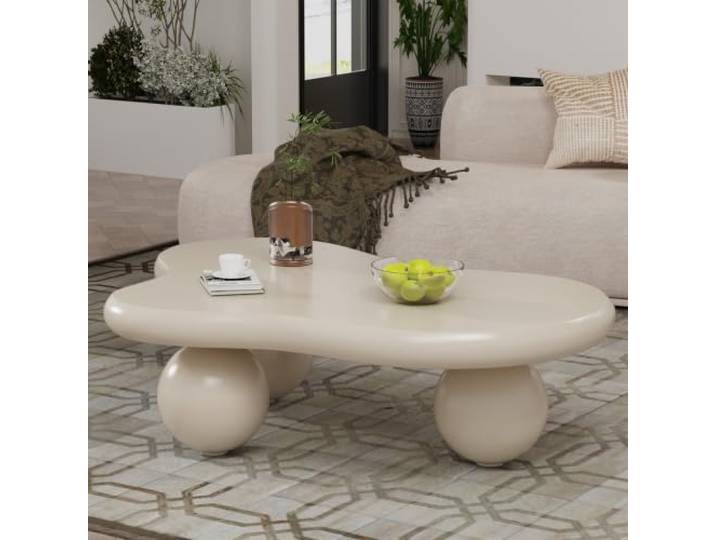 46 Zoll großer, wolkenförmiger Couchtisch für das Moderner, unregelmäßiger, niedriger Couchtisch mit 3 stabilen Kugelbeinen, einfache Montage, für kleine Wohnungen