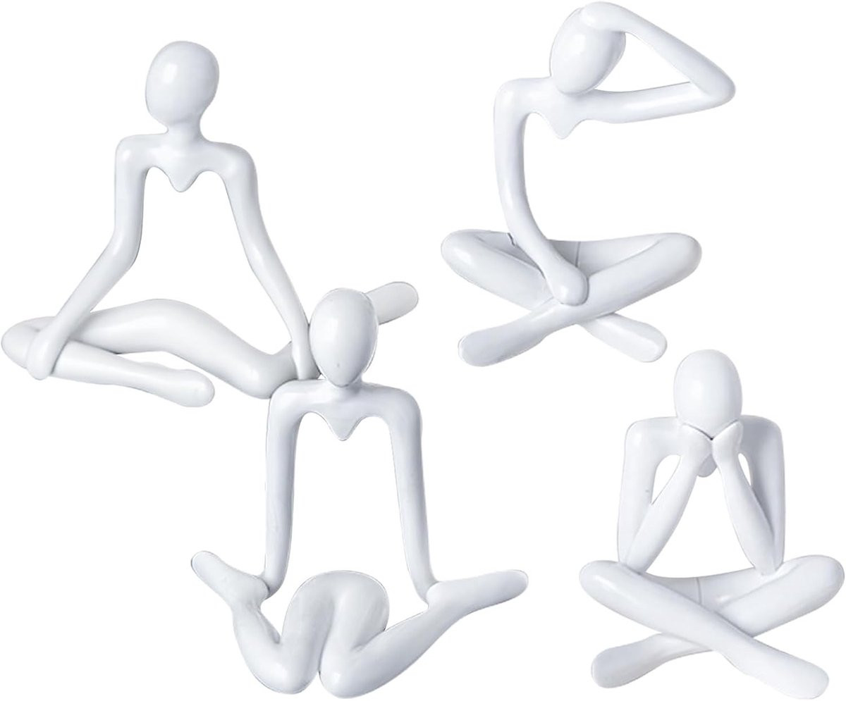 Set van 4 Mini Denkbeeldige Sculpturen, Abstracte Witte Figuren voor Moderne Woondecoratie en Tafeldecoratie