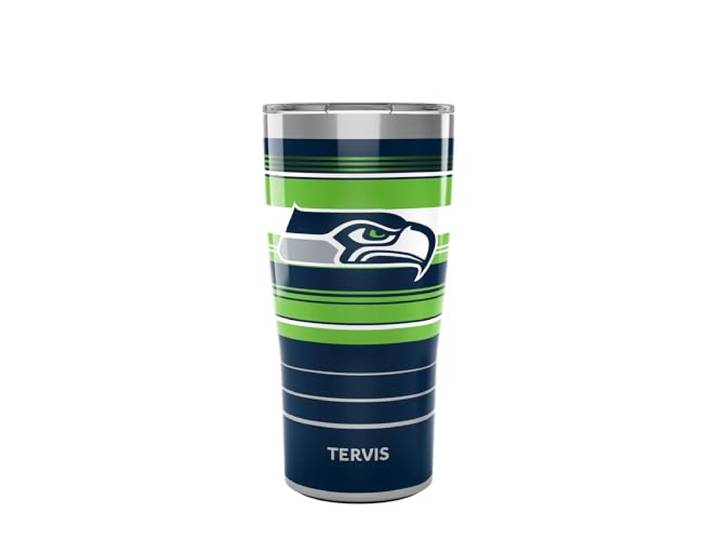 Tervis Traveler NFL Seattle Seahawks - Hype Stripes dreifach isolierte Isolierbecher Reisebecher hält Getränke kalt und warm, 20 oz, Edelstahl